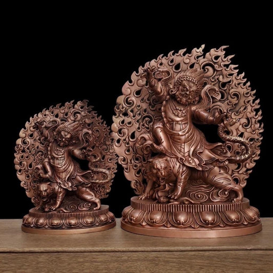 Tibetan Brass Wrathful Guru Rinpoche Statue, Padmasambhava Buddha Figure for Home Altar Shrine, Protective Car Mascot Ornament Gift