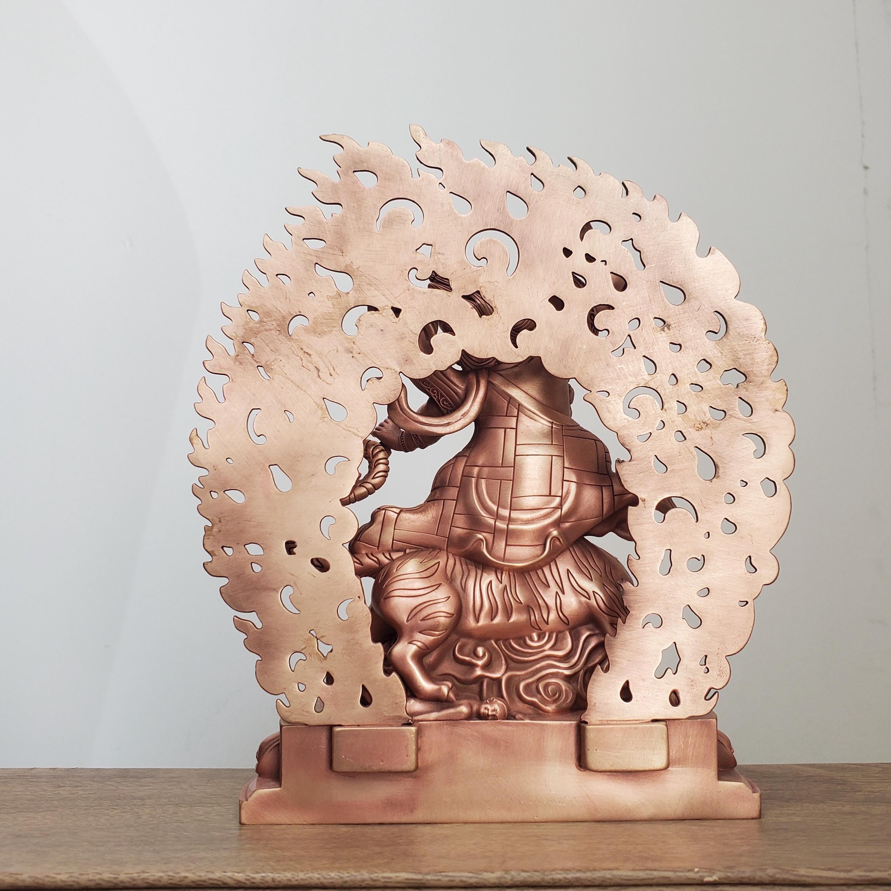 Tibetan Brass Wrathful Guru Rinpoche Statue, Padmasambhava Buddha Figure for Home Altar Shrine, Protective Car Mascot Ornament Gift