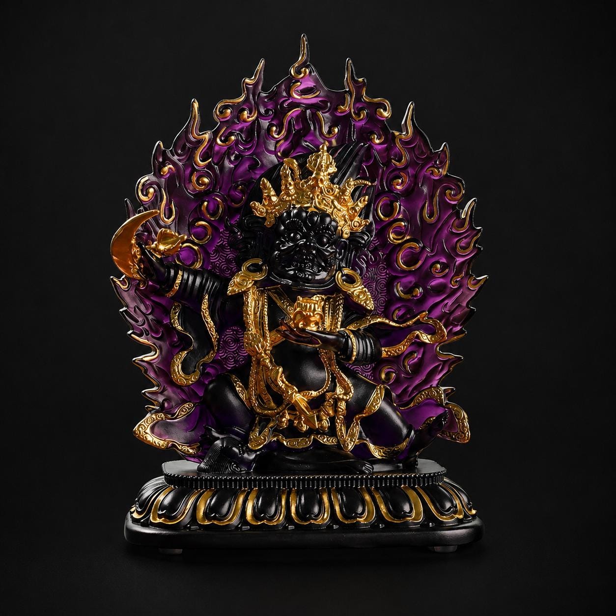 Ancient Glass Two-Armed Mahakala Dharma Protector, Traditional Liuli Art, Home Altar Sacred Décor