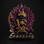 Ancient Glass Two-Armed Mahakala Dharma Protector, Traditional Liuli Art, Home Altar Sacred Décor
