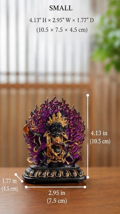 Ancient Glass Two-Armed Mahakala Dharma Protector, Traditional Liuli Art, Home Altar Sacred Décor