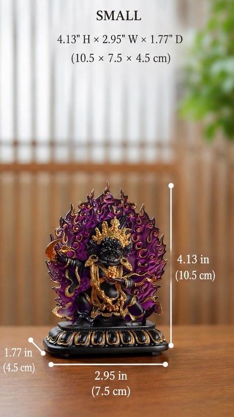 Ancient Glass Two-Armed Mahakala Dharma Protector, Traditional Liuli Art, Home Altar Sacred Décor