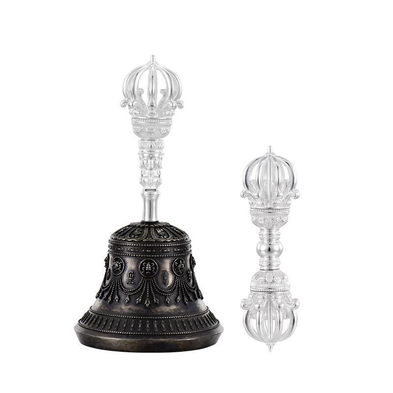 Tibetan Vajra Bell and Dorje Set, 5 or 9 Spoke Gold Plated Brass Buddhist Ghanta, Handheld Ritual Meditation Bell, Spiritual Altar Gift