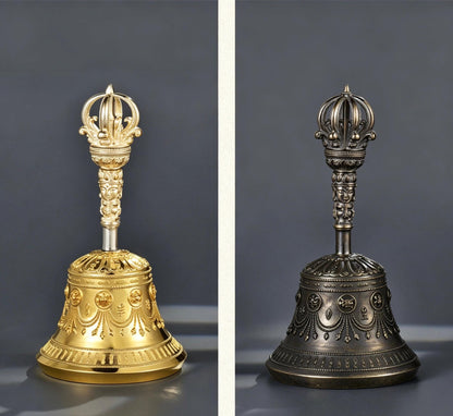 Tibetan Vajra Bell and Dorje Set, 5 or 9 Spoke Gold Plated Brass Buddhist Ghanta, Handheld Ritual Meditation Bell, Spiritual Altar Gift
