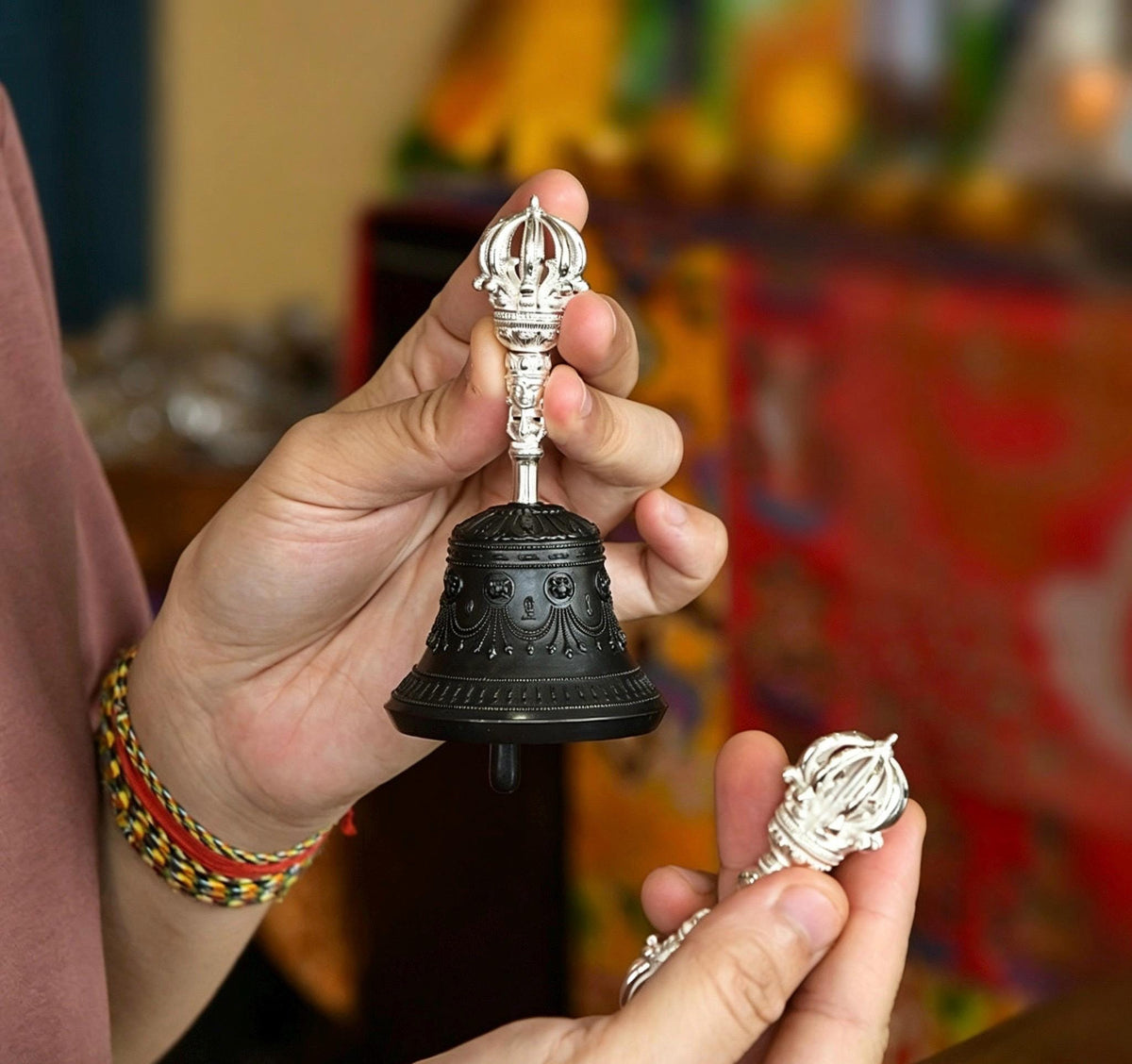 Tibetan Vajra Bell and Dorje Set, 5 or 9 Spoke Gold Plated Brass Buddhist Ghanta, Handheld Ritual Meditation Bell, Spiritual Altar Gift
