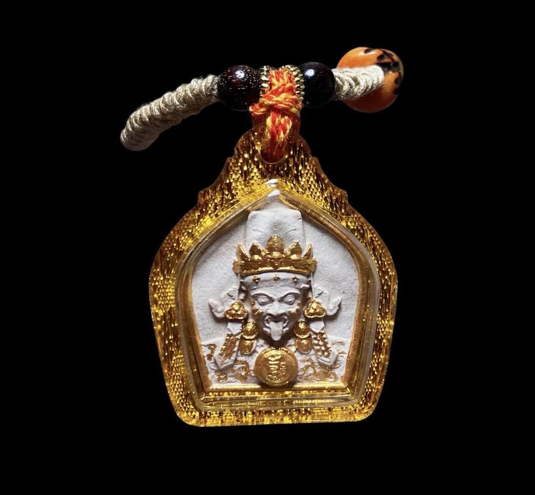 Hand Painted Palden Lhamo Tsa Tsa Pendant, Tibetan Buddhist Holy Ash Medicinal Amulet, Miniature Thangka Necklace, Meditation Protection
