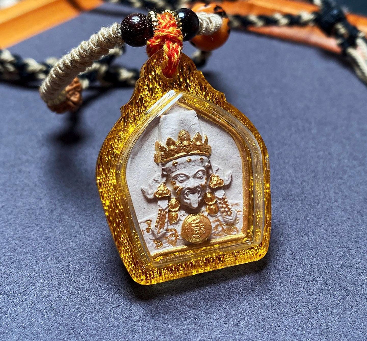 Hand Painted Palden Lhamo Tsa Tsa Pendant, Tibetan Buddhist Holy Ash Medicinal Amulet, Miniature Thangka Necklace, Meditation Protection