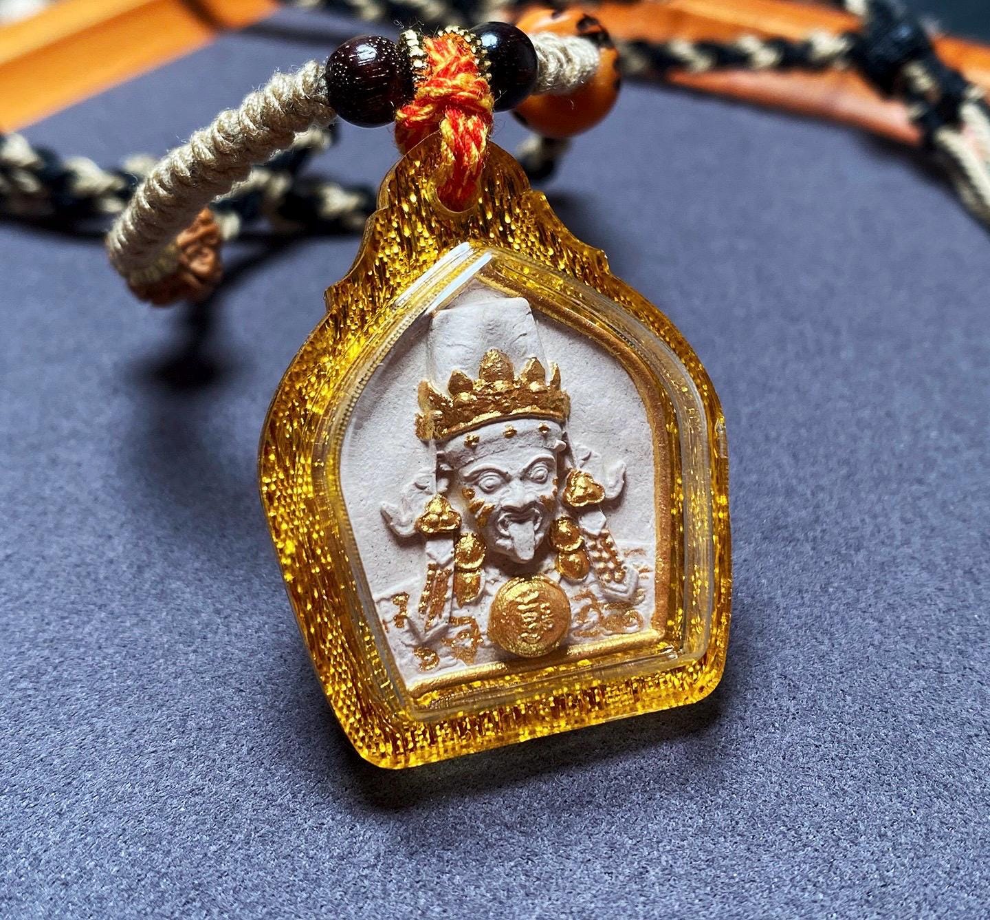 Hand Painted Palden Lhamo Tsa Tsa Pendant, Tibetan Buddhist Holy Ash Medicinal Amulet, Miniature Thangka Necklace, Meditation Protection