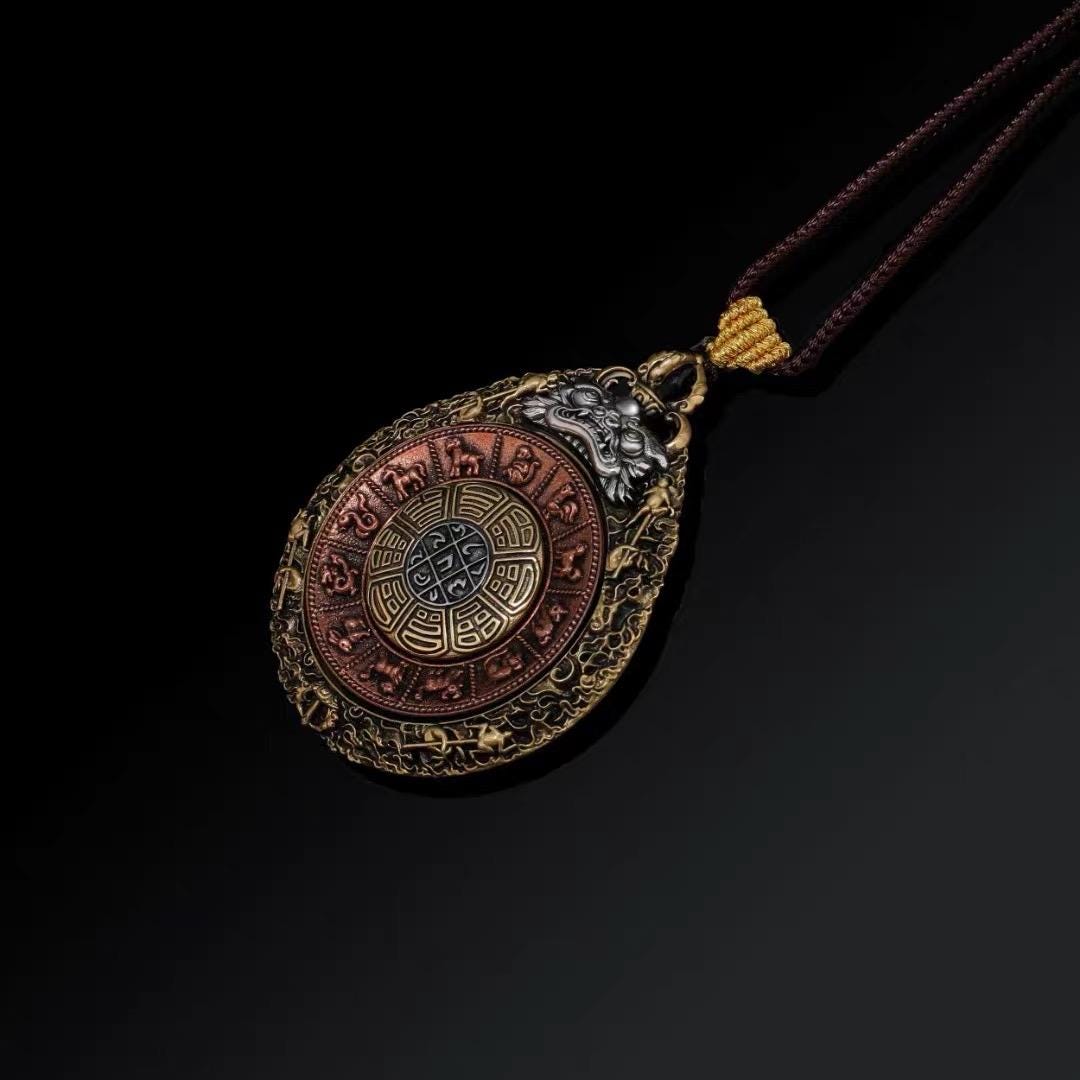 Tibetan Rotating Bagua Pendant, Nine Palace Eight Trigrams Amulet, Brass Copper Silver Protection Talisman, Feng Shui Lucky Charm Necklace