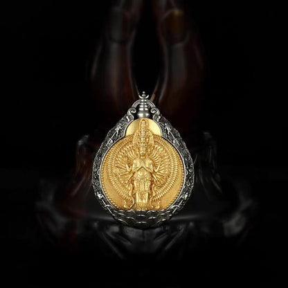 Thousand Armed Avalokiteshvara Pendant Necklace, Chenrezig Amulet, Om Mani Padme Hum Tibetan Buddhist Protection Jewelry