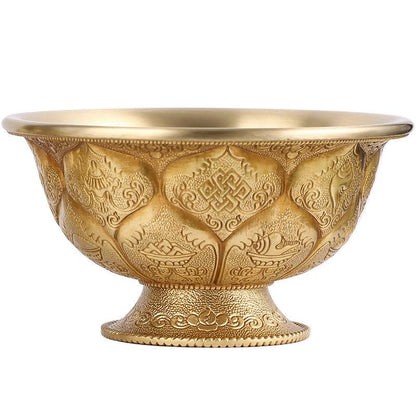 Tibetan Brass Water Offering Bowls 3.15" 3.94", Buddhist Lotus Ritual Cup, Eight Auspicious Symbols Holy Water Cup, Alter Meditation Gift