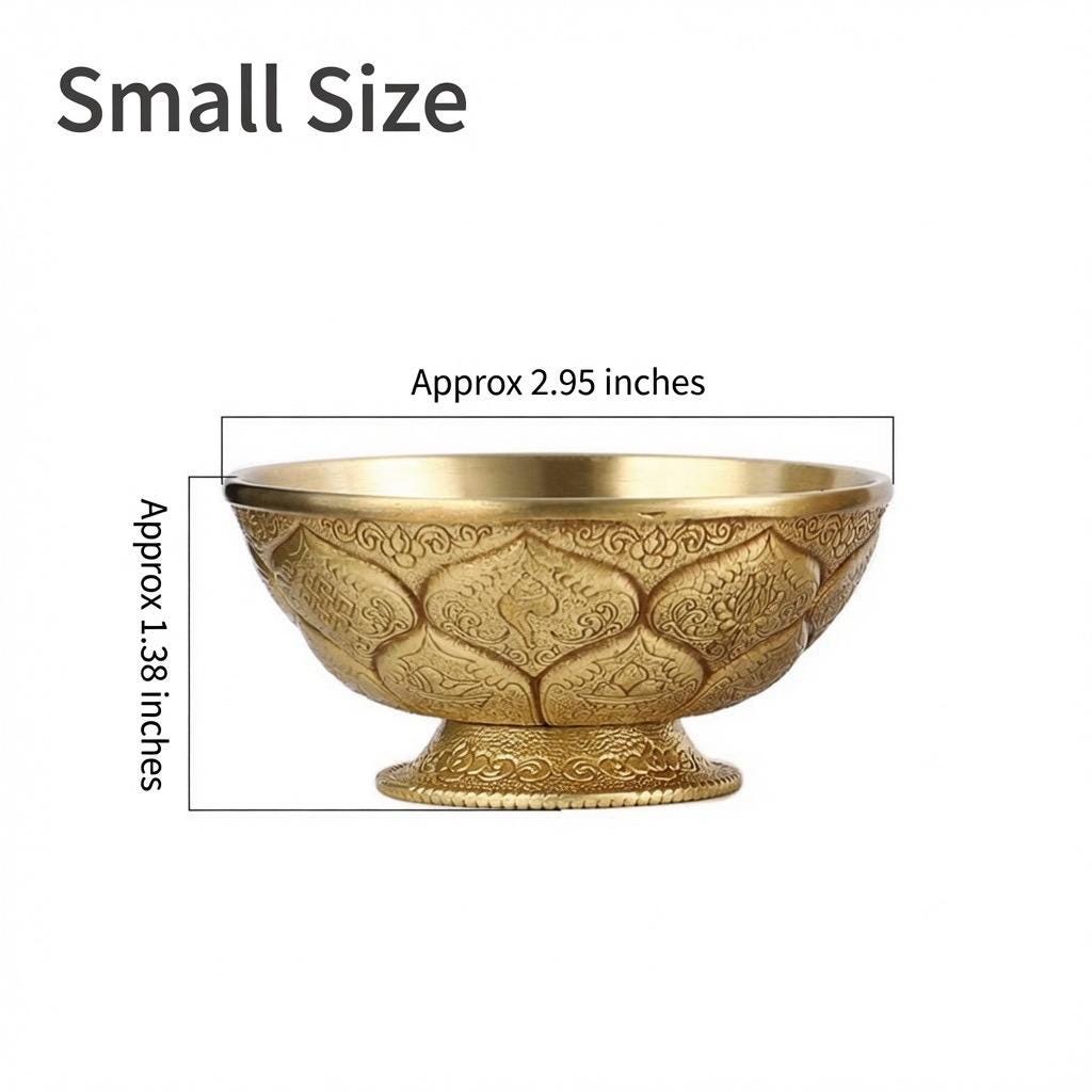 Tibetan Brass Water Offering Bowls 3.15" 3.94", Buddhist Lotus Ritual Cup, Eight Auspicious Symbols Holy Water Cup, Alter Meditation Gift