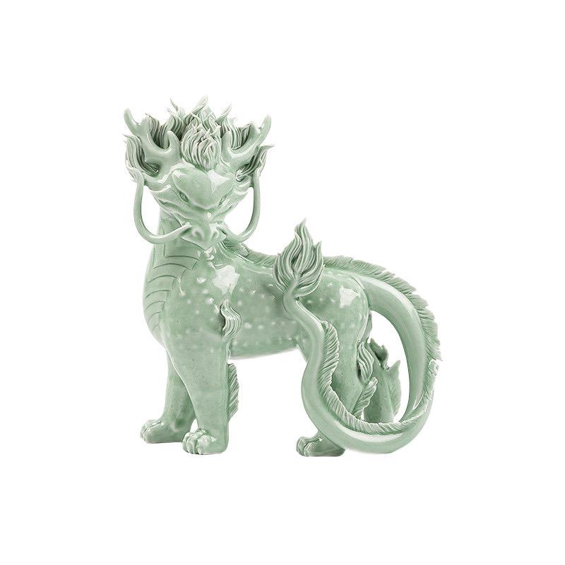 Handcrafted Ceramic Qilin Pixiu Tea Pet, Jingdezhen Mystical Beast Statue, Creative Wealth Feng Shui Ornament, Old Money Home Decor Gift