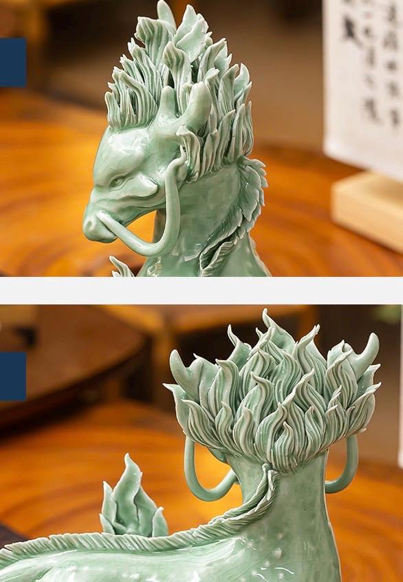 Handcrafted Ceramic Qilin Pixiu Tea Pet, Jingdezhen Mystical Beast Statue, Creative Wealth Feng Shui Ornament, Old Money Home Decor Gift