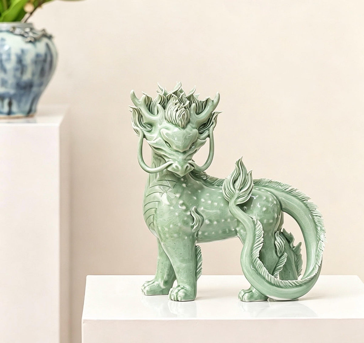 Handcrafted Ceramic Qilin Pixiu Tea Pet, Jingdezhen Mystical Beast Statue, Creative Wealth Feng Shui Ornament, Old Money Home Decor Gift