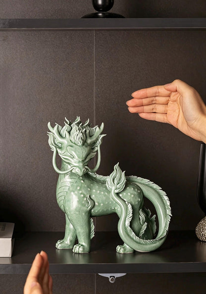 Handcrafted Ceramic Qilin Pixiu Tea Pet, Jingdezhen Mystical Beast Statue, Creative Wealth Feng Shui Ornament, Old Money Home Decor Gift