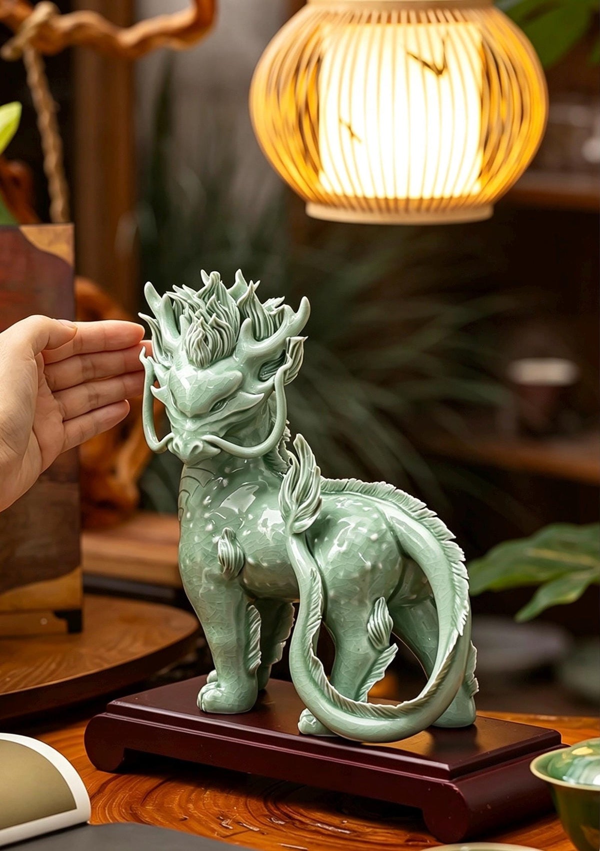 Handcrafted Ceramic Qilin Pixiu Tea Pet, Jingdezhen Mystical Beast Statue, Creative Wealth Feng Shui Ornament, Old Money Home Decor Gift