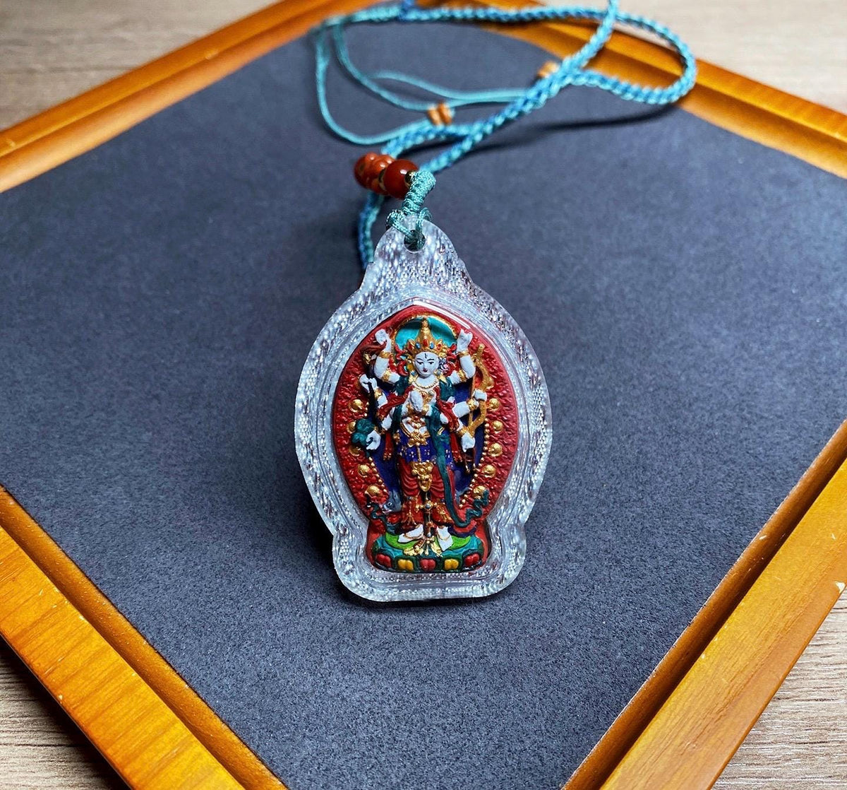 Handpainted Marici Thangka Pendant, Mineral Pigment Tibetan Gau Box Amulet, Sacred Buddhist Talisman, Unique Spiritual Gift for Him Her