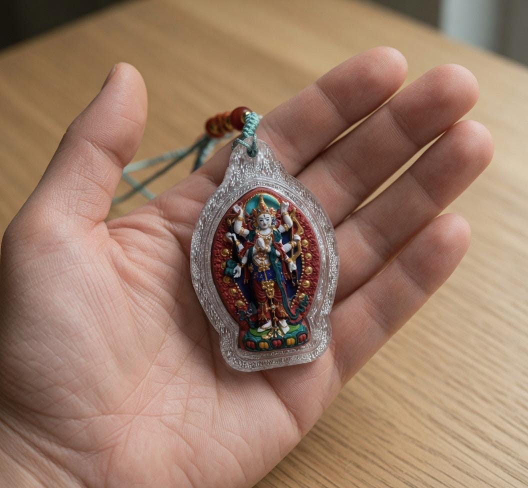 Handpainted Marici Thangka Pendant, Mineral Pigment Tibetan Gau Box Amulet, Sacred Buddhist Talisman, Unique Spiritual Gift for Him Her