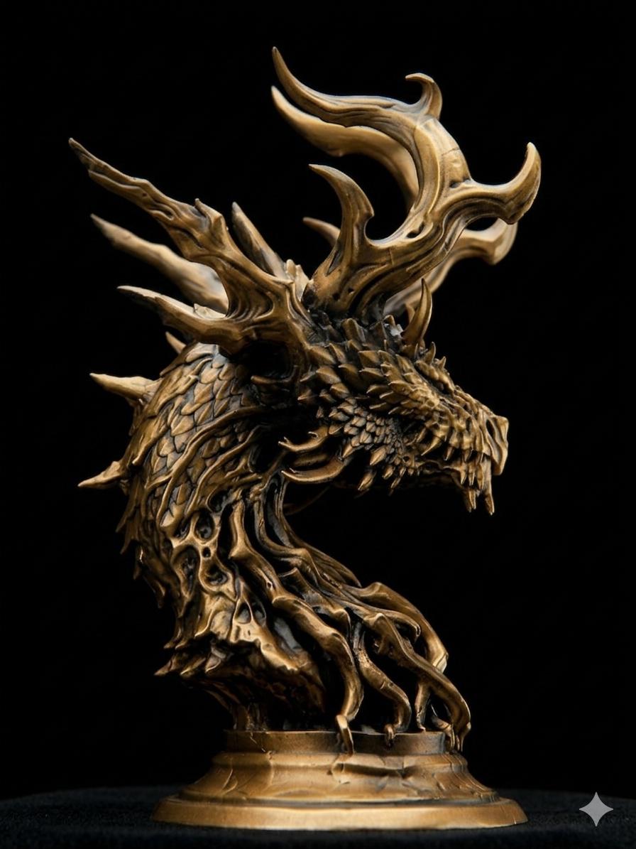 Bronze Precision Crafted Forest Dragon Figurine, Mythical Dragon Statue Model, Fantasy Creature Art Toy Doll, Desk Paperweight, Pocket Hand