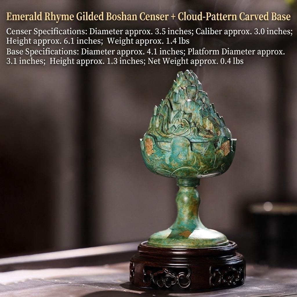 Boshan Incense Burner, Replica Gold Inlay Censer, Vintage Incense Burner for Coil Cone Stick, Retro Desk Decor,Spiritual Zen Meditation Gift