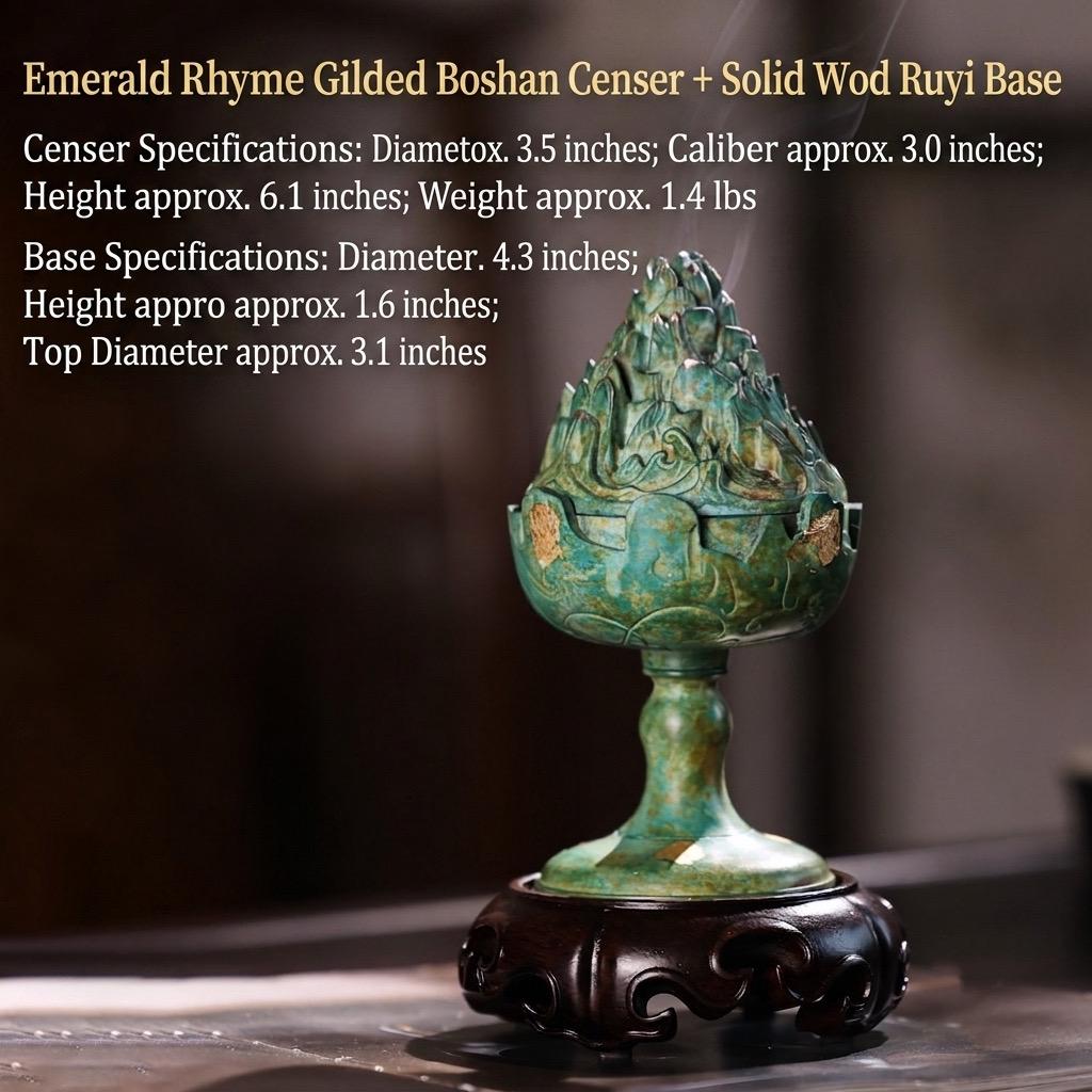 Boshan Incense Burner, Replica Gold Inlay Censer, Vintage Incense Burner for Coil Cone Stick, Retro Desk Decor,Spiritual Zen Meditation Gift