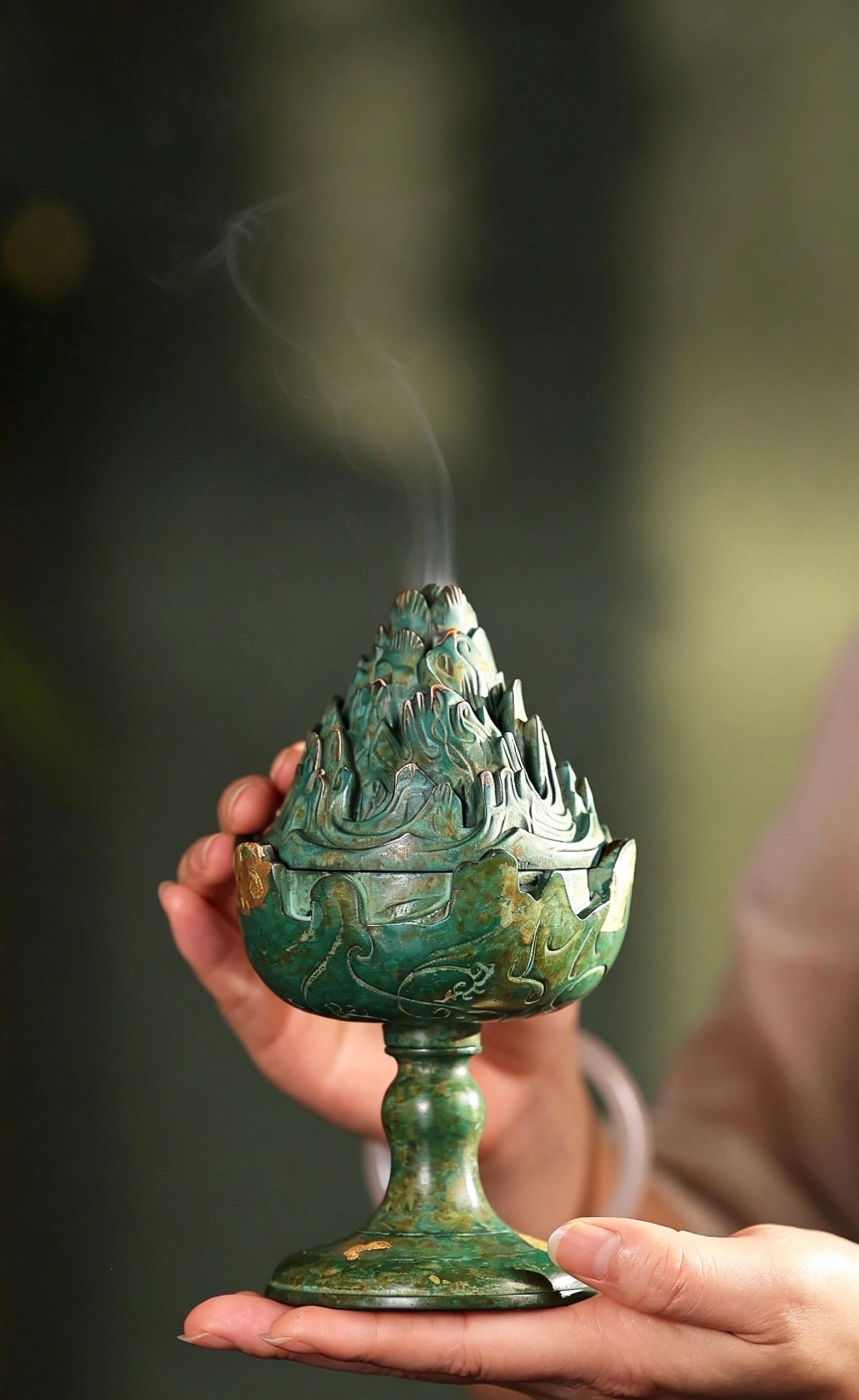Boshan Incense Burner, Replica Gold Inlay Censer, Vintage Incense Burner for Coil Cone Stick, Retro Desk Decor,Spiritual Zen Meditation Gift