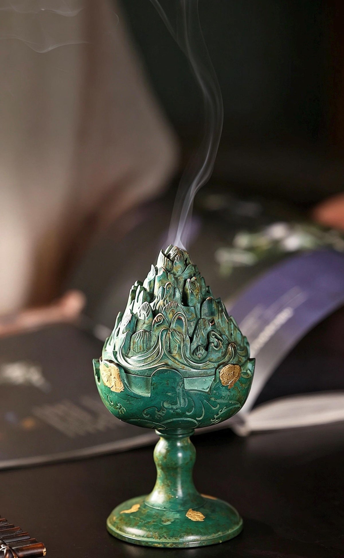 Boshan Incense Burner, Replica Gold Inlay Censer, Vintage Incense Burner for Coil Cone Stick, Retro Desk Decor,Spiritual Zen Meditation Gift