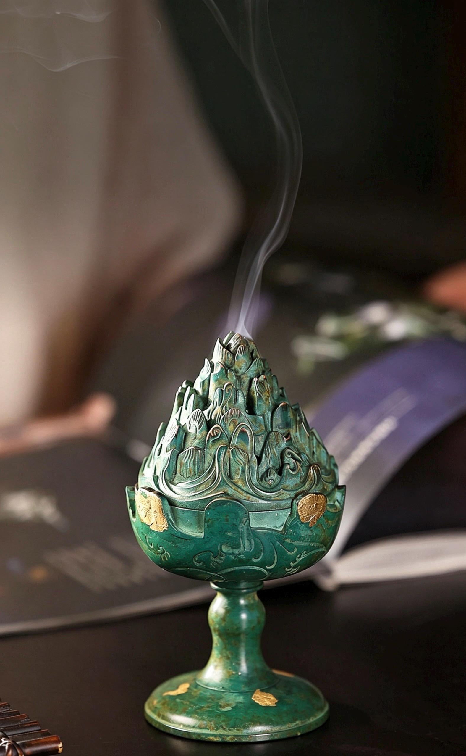 Boshan Incense Burner, Replica Gold Inlay Censer, Vintage Incense Burner for Coil Cone Stick, Retro Desk Decor,Spiritual Zen Meditation Gift