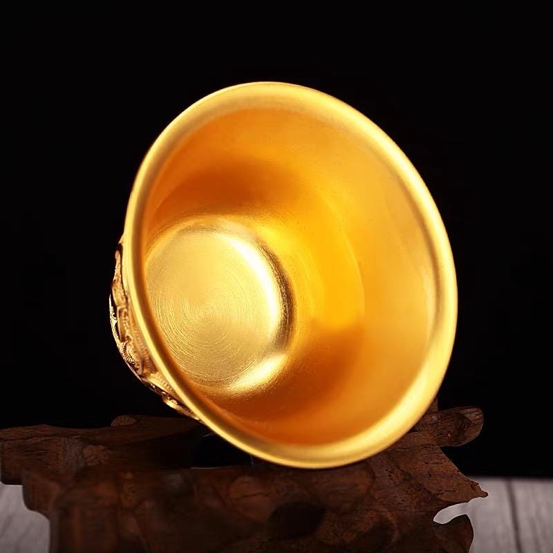 Handcrafted Nepalese Gilded Brass Offering Bowl Tibetan Buddhist Water Cup for Altar Rituals