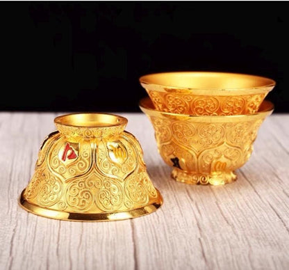 Handcrafted Nepalese Gilded Brass Offering Bowl Tibetan Buddhist Water Cup for Altar Rituals
