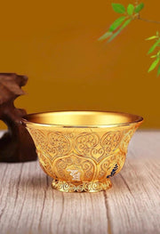 Handcrafted Nepalese Gilded Brass Offering Bowl Tibetan Buddhist Water Cup for Altar Rituals