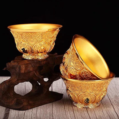 Handcrafted Nepalese Gilded Brass Offering Bowl Tibetan Buddhist Water Cup for Altar Rituals