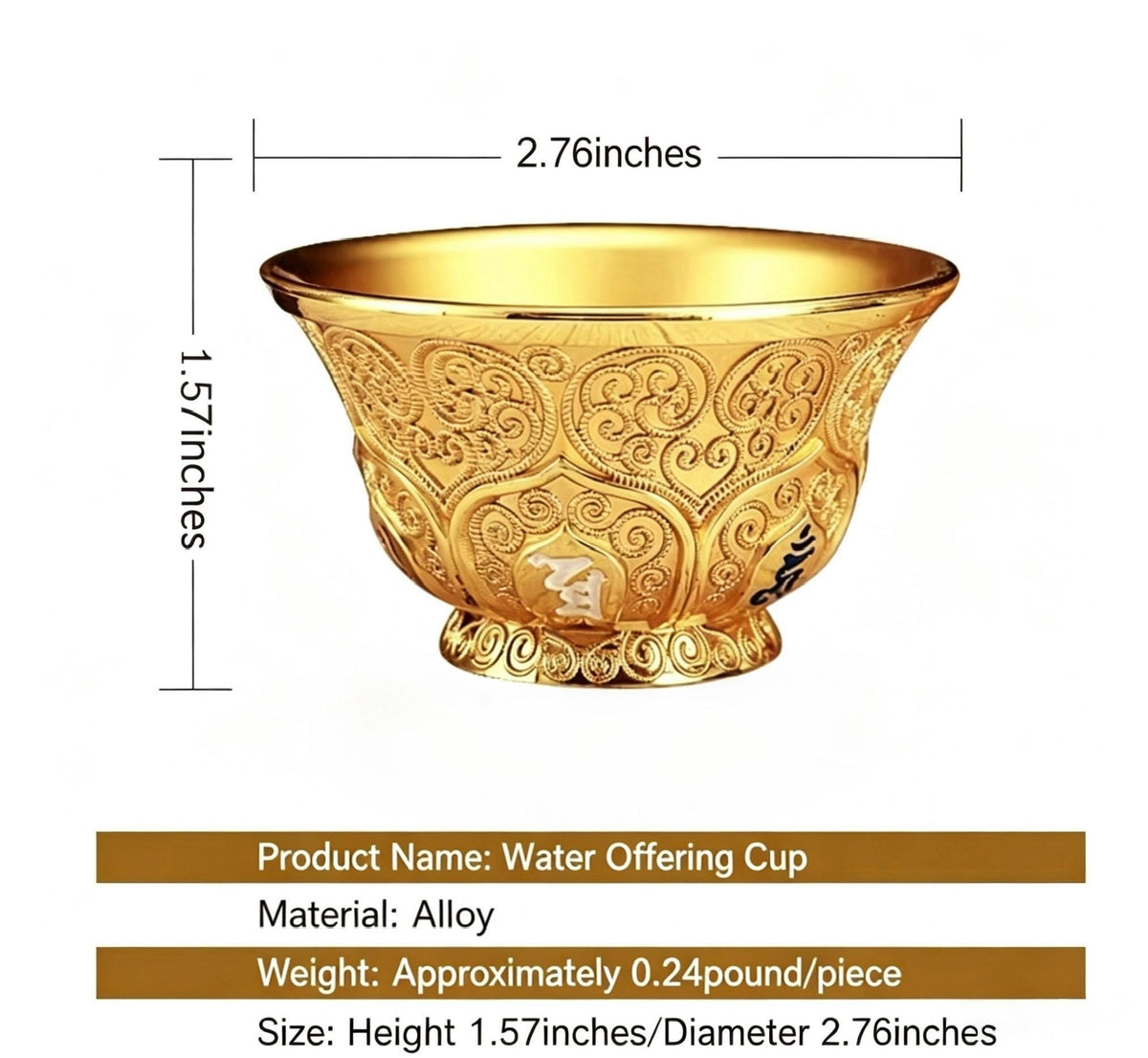 Handcrafted Nepalese Gilded Brass Offering Bowl Tibetan Buddhist Water Cup for Altar Rituals