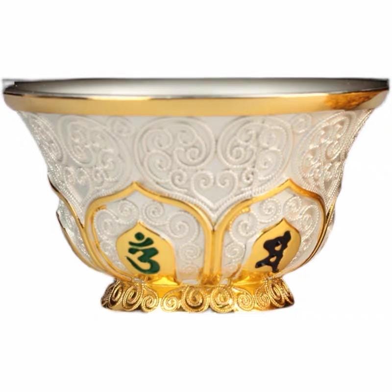 Handcrafted Nepalese Gilded Brass Offering Bowl Tibetan Buddhist Water Cup for Altar Rituals