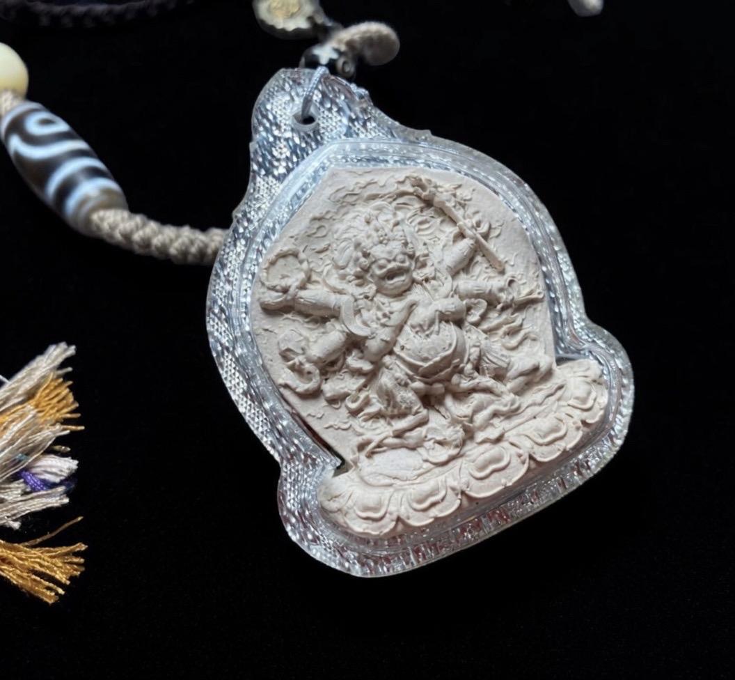 Six Armed Mahakala Thangka Pendant, Tibetan Medicine Clay Tsa Tsa Necklace, Buddhist Amulet Gau Box, Six-Arm Daheitian Talisman Jewelry