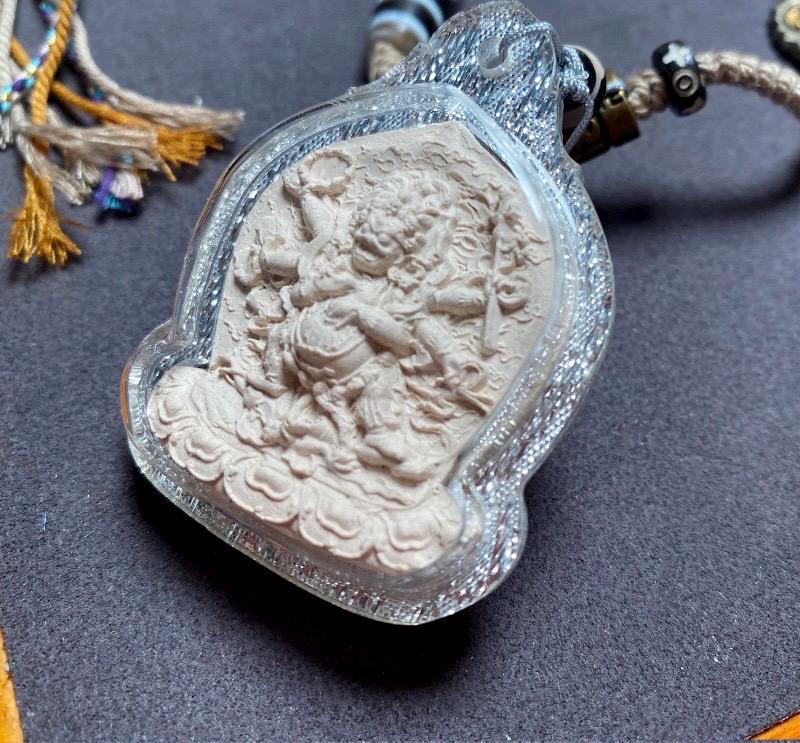 Six Armed Mahakala Thangka Pendant, Tibetan Medicine Clay Tsa Tsa Necklace, Buddhist Amulet Gau Box, Six-Arm Daheitian Talisman Jewelry