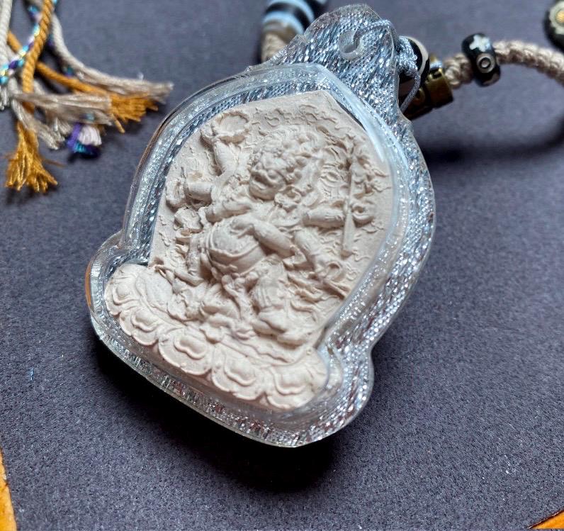 Six Armed Mahakala Thangka Pendant, Tibetan Medicine Clay Tsa Tsa Necklace, Buddhist Amulet Gau Box, Six-Arm Daheitian Talisman Jewelry