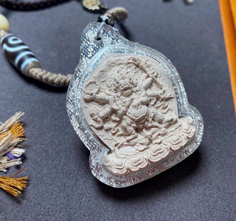 Six Armed Mahakala Thangka Pendant, Tibetan Medicine Clay Tsa Tsa Necklace, Buddhist Amulet Gau Box, Six-Arm Daheitian Talisman Jewelry