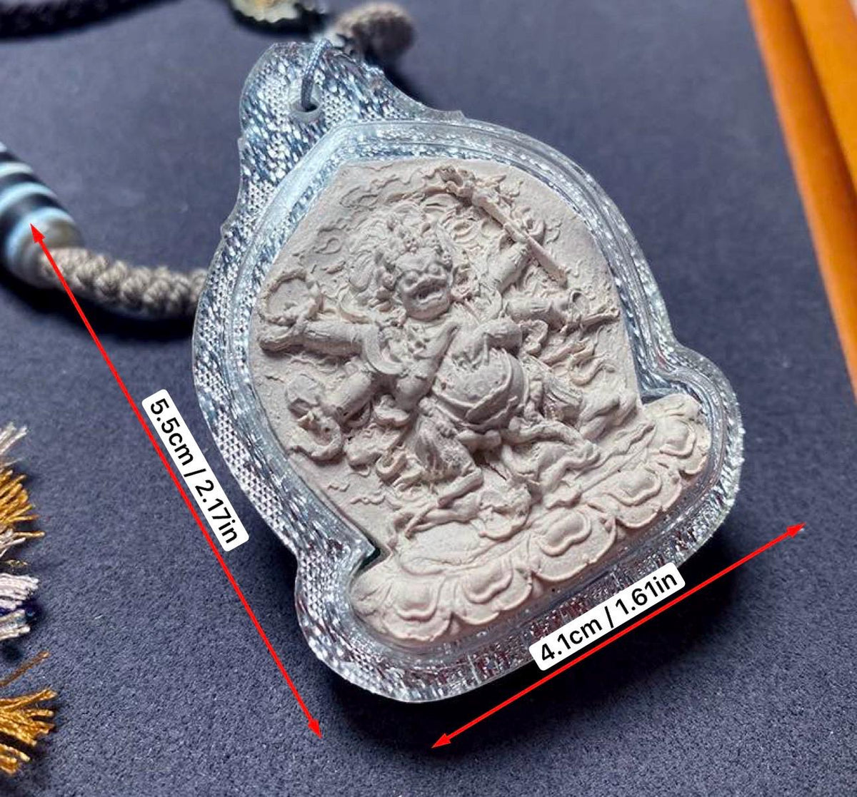 Six Armed Mahakala Thangka Pendant, Tibetan Medicine Clay Tsa Tsa Necklace, Buddhist Amulet Gau Box, Six-Arm Daheitian Talisman Jewelry