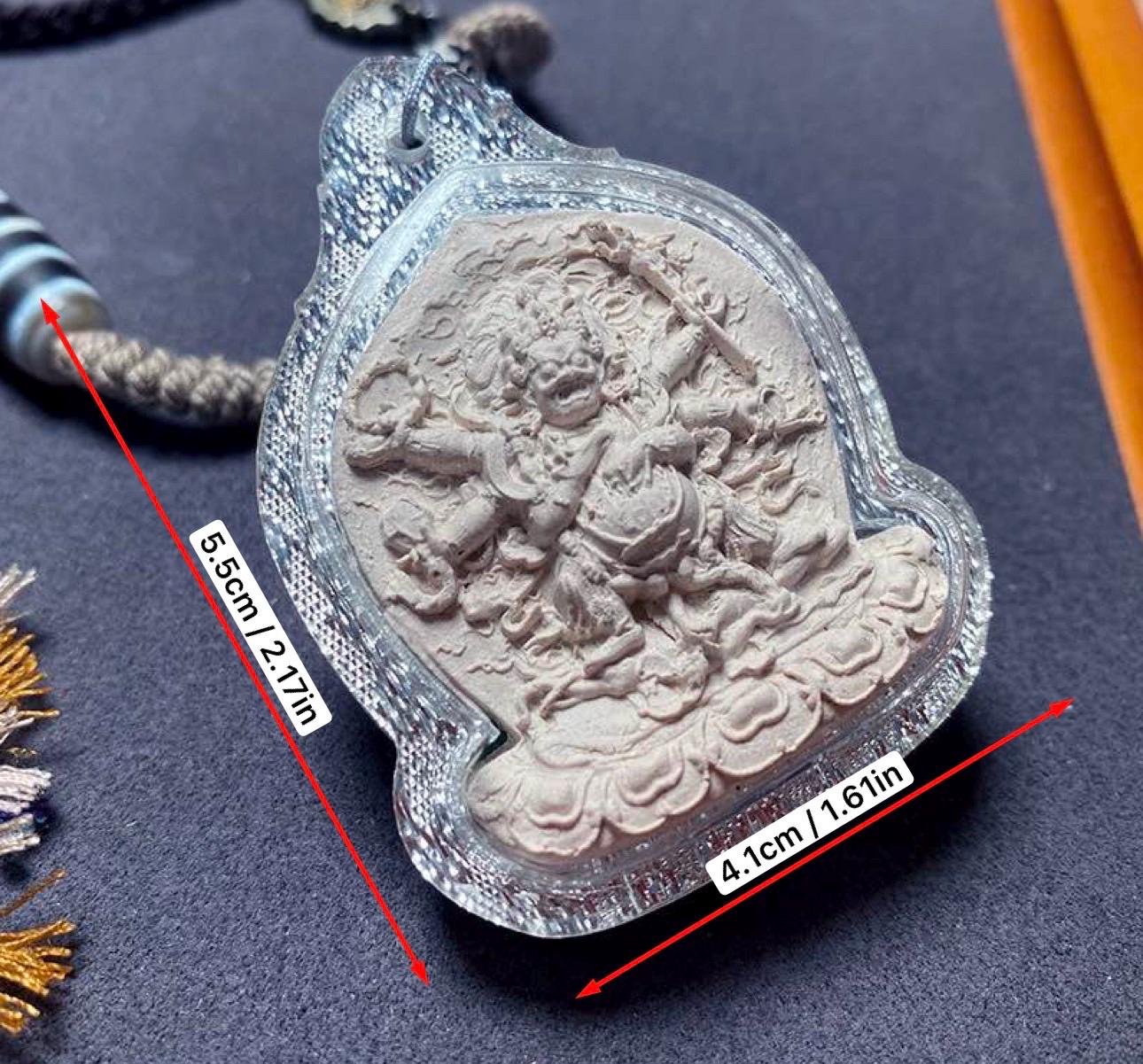 Six Armed Mahakala Thangka Pendant, Tibetan Medicine Clay Tsa Tsa Necklace, Buddhist Amulet Gau Box, Six-Arm Daheitian Talisman Jewelry