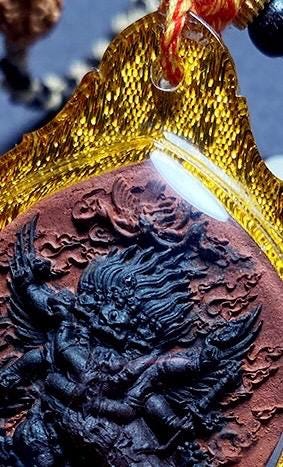 Vajrakilaya Thangka Pendant, Multi Color Splice Medicine Clay Tsa Tsa Necklace, Tibetan Buddhist Amulet Gau Box, Phurba Talisman Jewelry