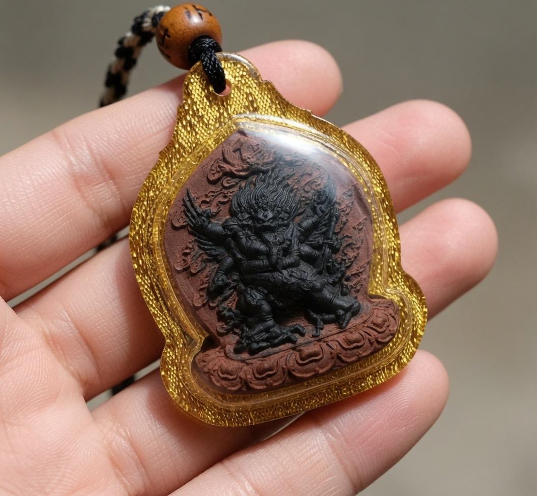 Vajrakilaya Thangka Pendant, Multi Color Splice Medicine Clay Tsa Tsa Necklace, Tibetan Buddhist Amulet Gau Box, Phurba Talisman Jewelry