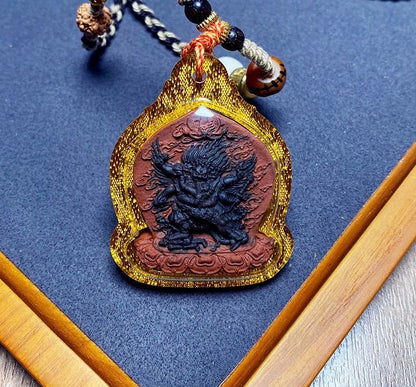 Vajrakilaya Thangka Pendant, Multi Color Splice Medicine Clay Tsa Tsa Necklace, Tibetan Buddhist Amulet Gau Box, Phurba Talisman Jewelry