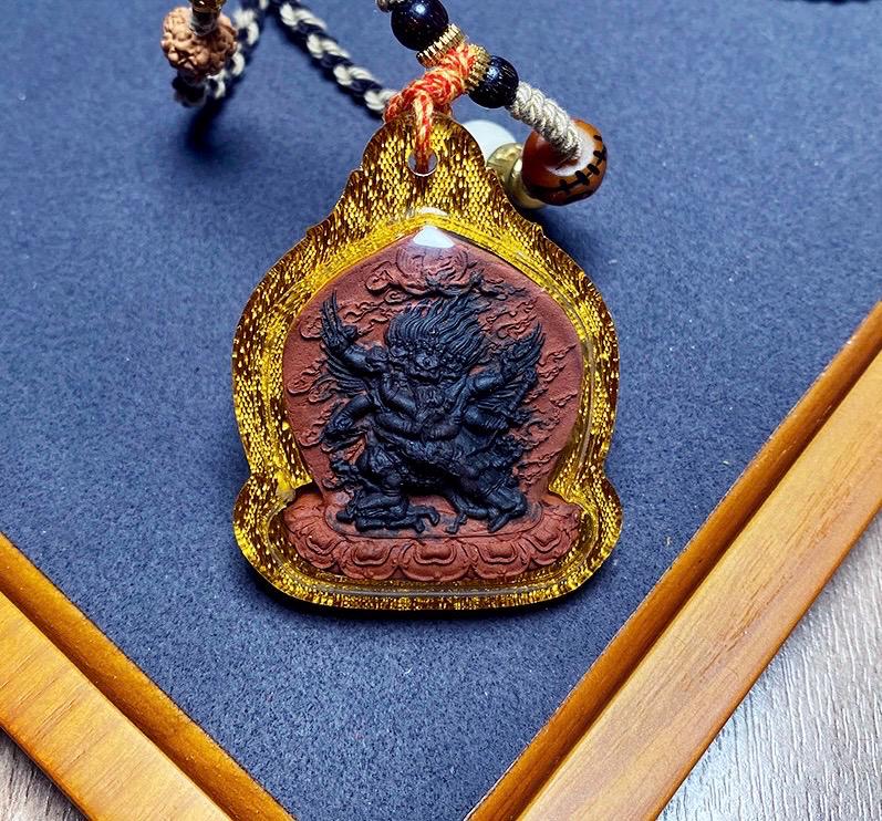 Vajrakilaya Thangka Pendant, Multi Color Splice Medicine Clay Tsa Tsa Necklace, Tibetan Buddhist Amulet Gau Box, Phurba Talisman Jewelry