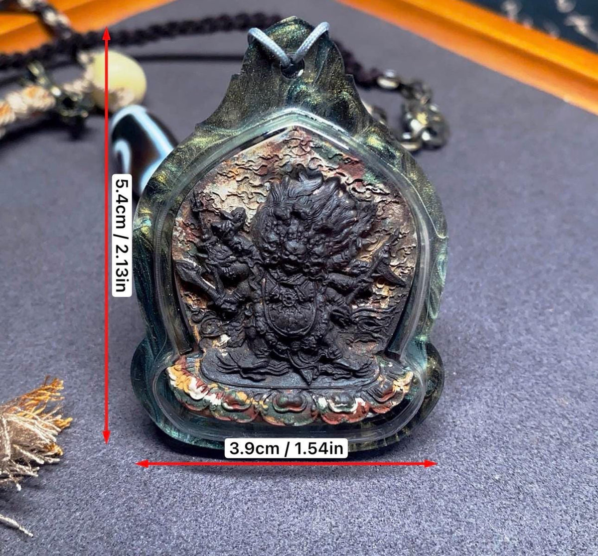 Hayagriva Thangka Pendant, Multi Color Splice Medicine Clay Tsa Tsa Necklace, Tibetan Buddhist Amulet Gau Box, Wrathful Deity Talisman