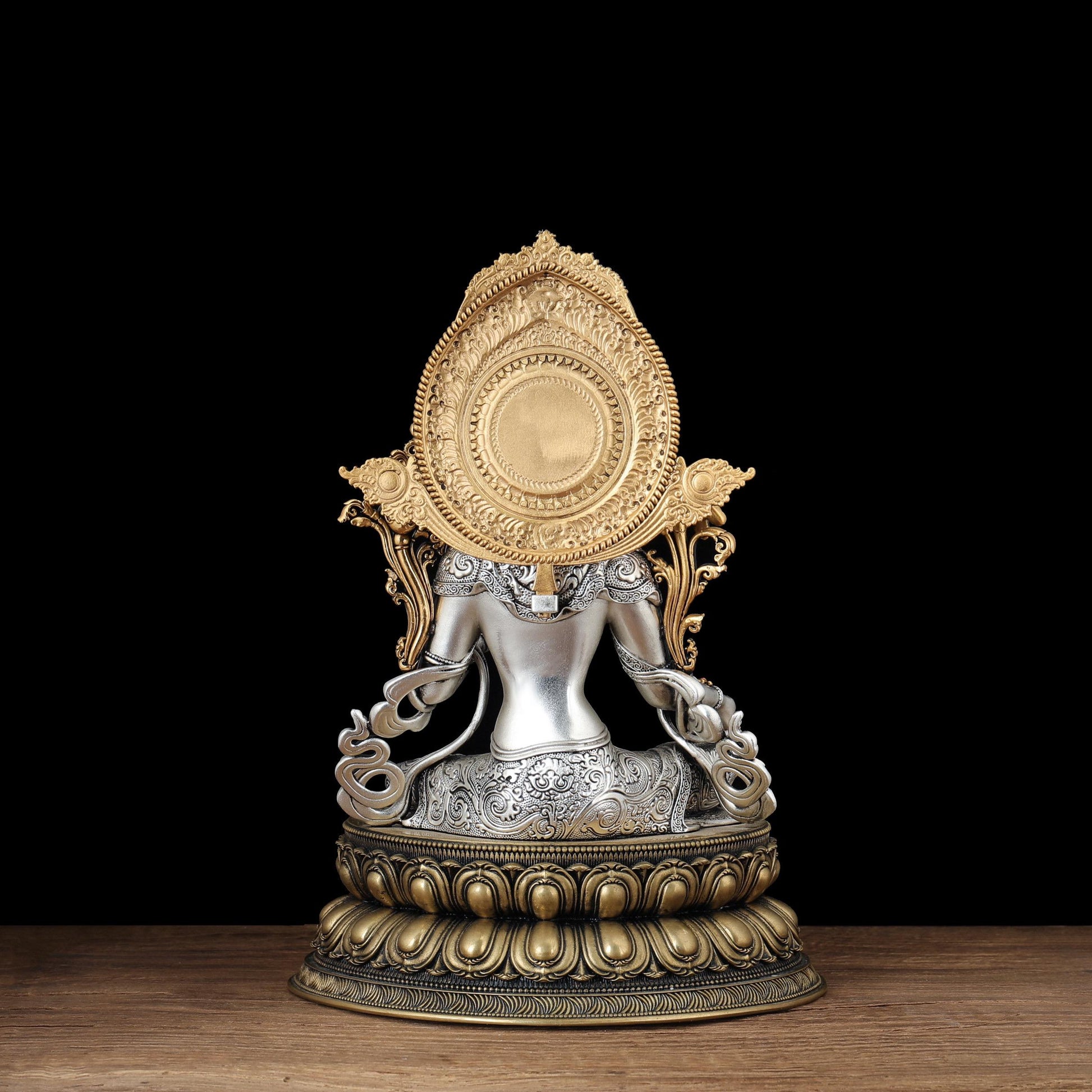 Nepali Green Tara Statue, Silver Plated Gold Gilded Copper Bodhisattva, Tibetan Buddhist Home Altar Decor, White Tara Blessing Sculpture