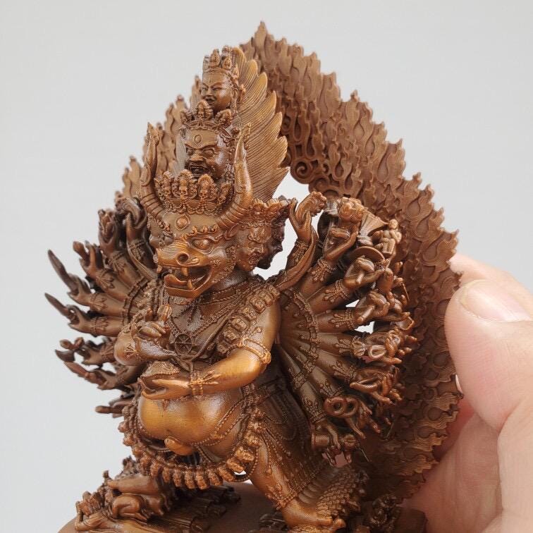 Solitary Hero Yamantaka Bronze Statue, Handcrafted Tibetan Protector Dharma Icon, Buddhist Meditation Altar Shrine, 4.7" Vajra Deity Art