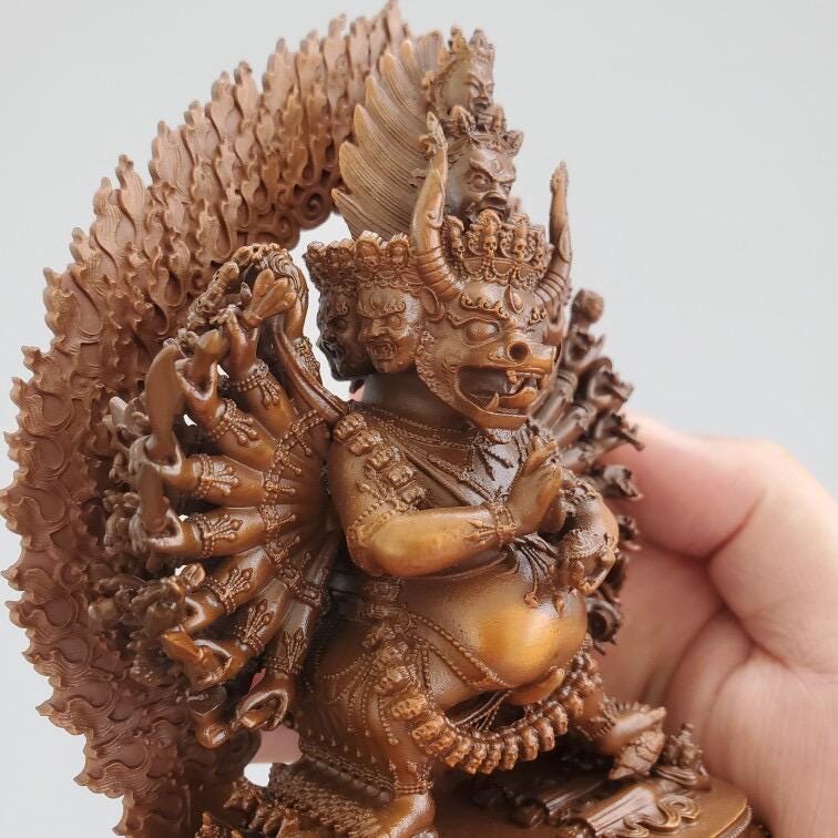 Solitary Hero Yamantaka Bronze Statue, Handcrafted Tibetan Protector Dharma Icon, Buddhist Meditation Altar Shrine, 4.7" Vajra Deity Art