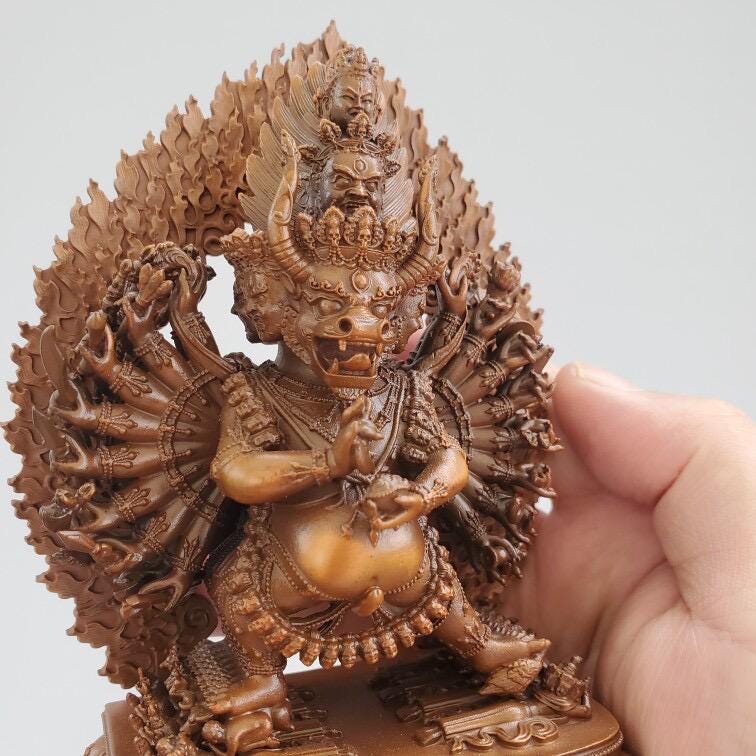Solitary Hero Yamantaka Bronze Statue, Handcrafted Tibetan Protector Dharma Icon, Buddhist Meditation Altar Shrine, 4.7" Vajra Deity Art